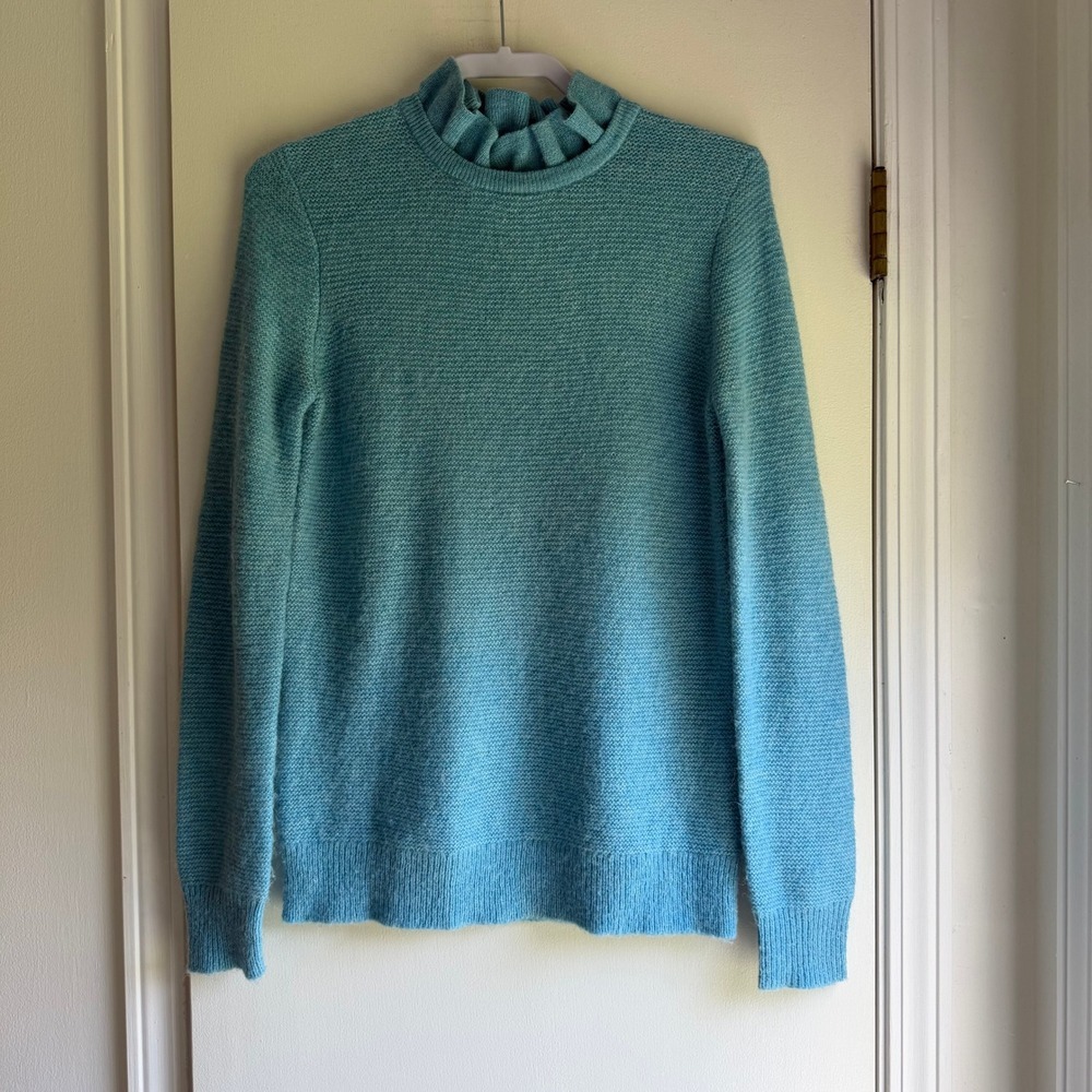 J.Crew Womens Alpaca Blend Ruffle Mock Neck Sweater Turquoise Blue Small S